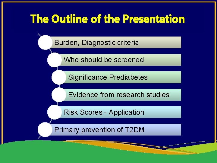 The Outline of the Presentation Burden, Diagnostic criteria Who should be screened Significance Prediabetes