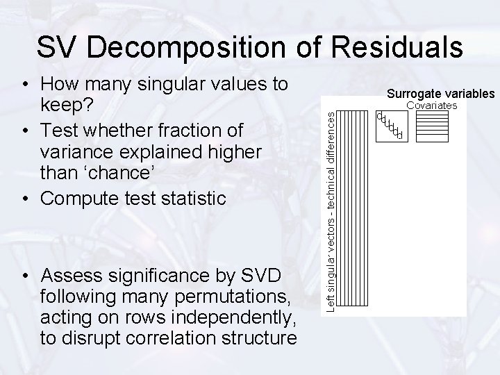 SV Decomposition of Residuals • How many singular values to keep? • Test whether