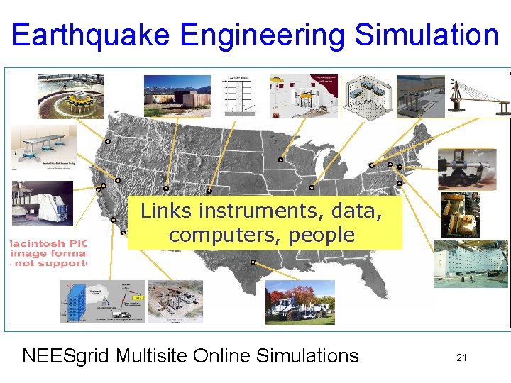 Earthquake Engineering Simulation Links instruments, data, computers, people NEESgrid Multisite Online Simulations 21 