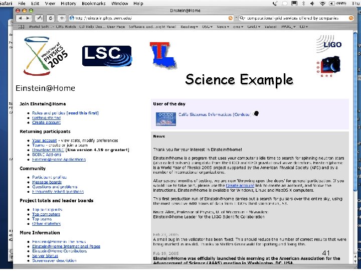 Science for everyone seti@home, einstein@home Science Example 41 