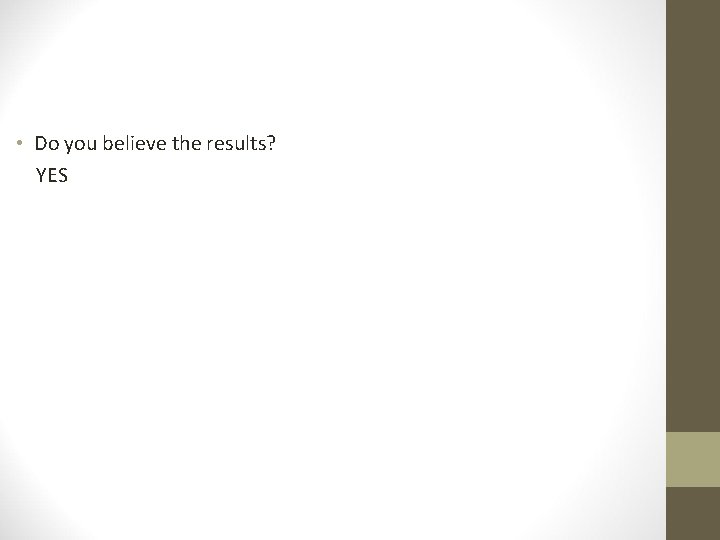  • Do you believe the results? YES 