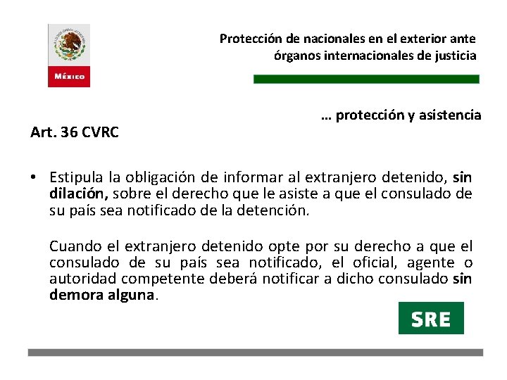 Protección de nacionales en el exterior ante órganos internacionales de justicia Art. 36 CVRC