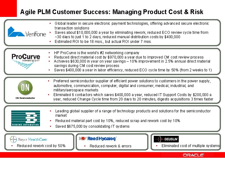 Agile PLM Customer Success: Managing Product Cost & Risk • Global leader in secure