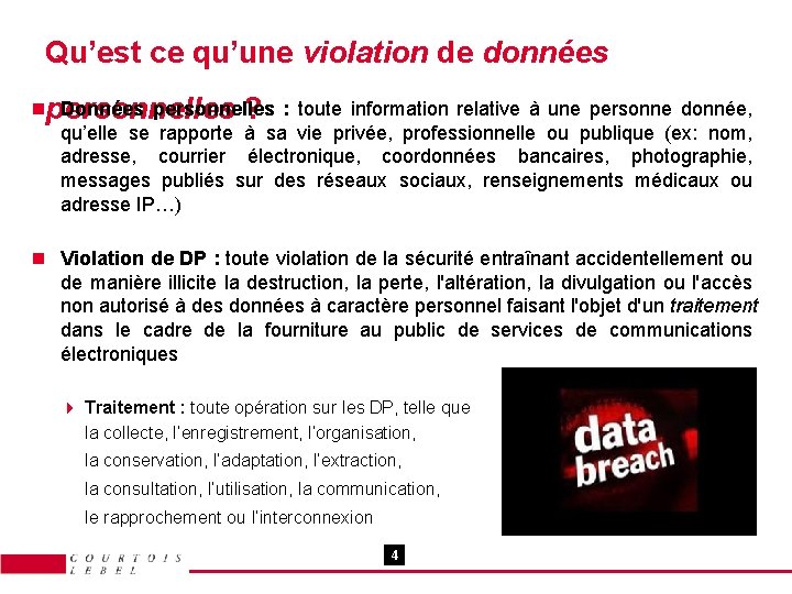 Qu’est ce qu’une violation de données npersonnelles Données personnelles ? : toute information relative