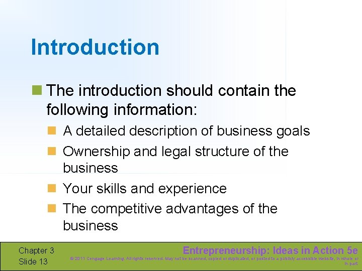 Introduction n The introduction should contain the following information: n A detailed description of