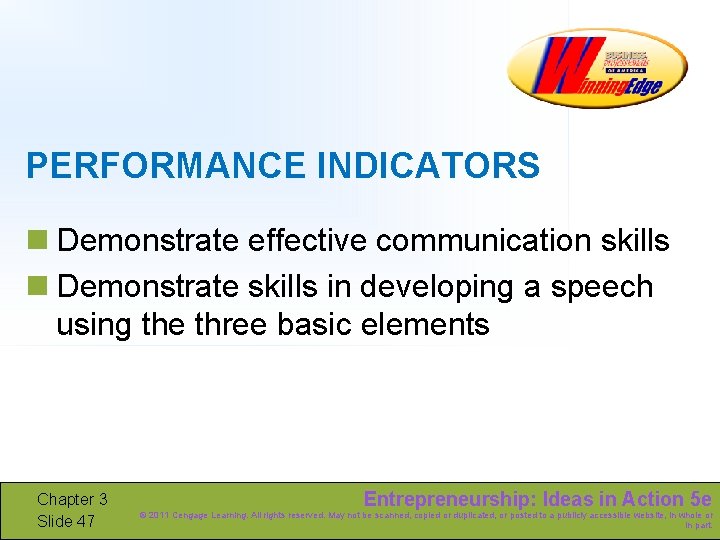 PERFORMANCE INDICATORS n Demonstrate effective communication skills n Demonstrate skills in developing a speech