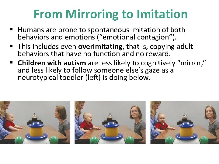 From Mirroring to Imitation § Humans are prone to spontaneous imitation of both behaviors