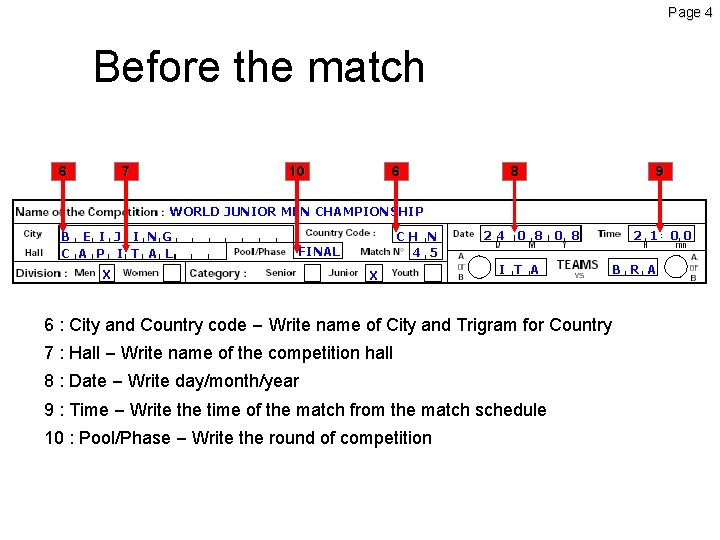 Page 4 Before the match 6 7 6 10 9 8 WORLD JUNIOR MEN