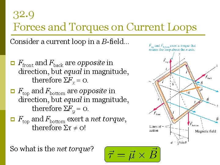 32. 9 Forces and Torques on Current Loops Consider a current loop in a