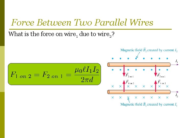 Force Between Two Parallel Wires What is the force on wire 1 due to