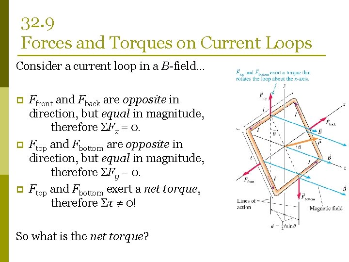 32. 9 Forces and Torques on Current Loops Consider a current loop in a