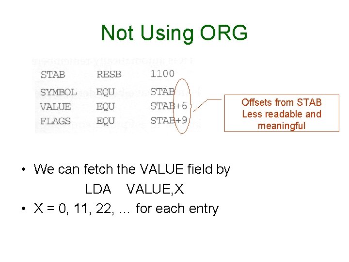 Not Using ORG Offsets from STAB Less readable and meaningful • We can fetch