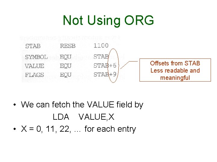 Not Using ORG Offsets from STAB Less readable and meaningful • We can fetch Not Using ORG Offsets from STAB Less readable and meaningful • We can fetch