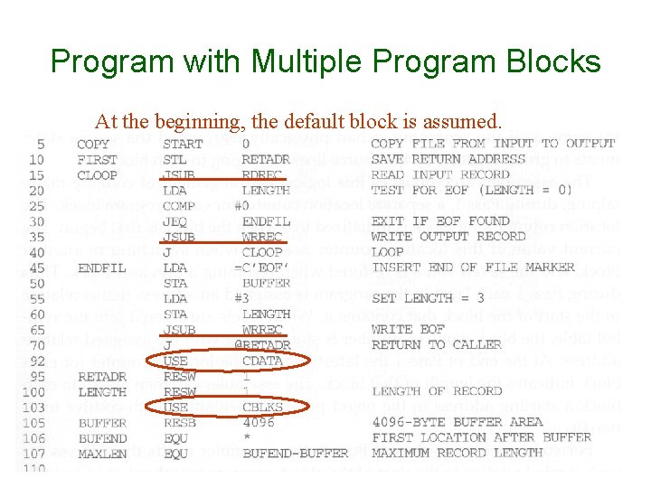 Program with Multiple Program Blocks At the beginning, the default block is assumed. 