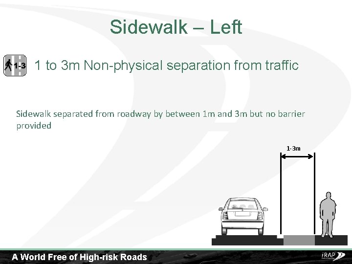 Sidewalk – Left 1 to 3 m Non-physical separation from traffic Sidewalk separated from