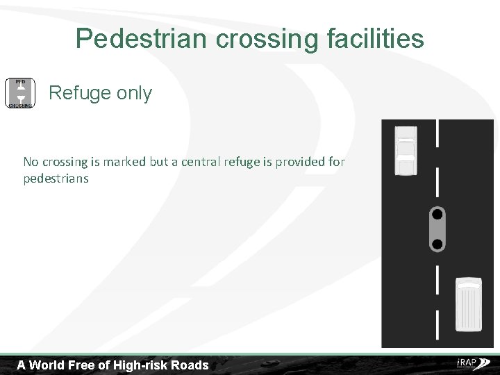 Pedestrian crossing facilities Refuge only No crossing is marked but a central refuge is