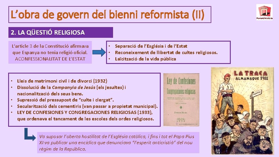 L’obra de govern del bienni reformista (II) 2. LA QÜESTIÓ RELIGIOSA L’article 3 de