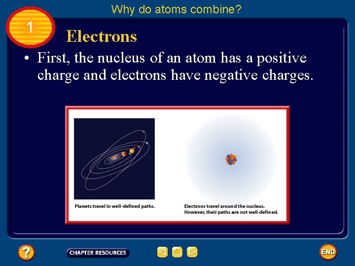 Why do atoms combine? 1 Electrons • First, the nucleus of an atom has