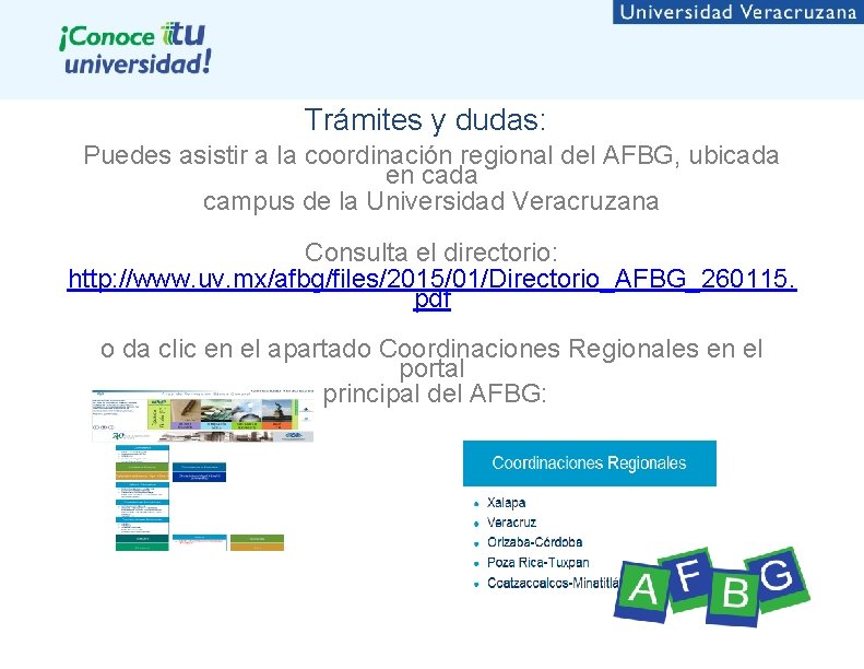 Trámites y dudas: Puedes asistir a la coordinación regional del AFBG, ubicada en cada