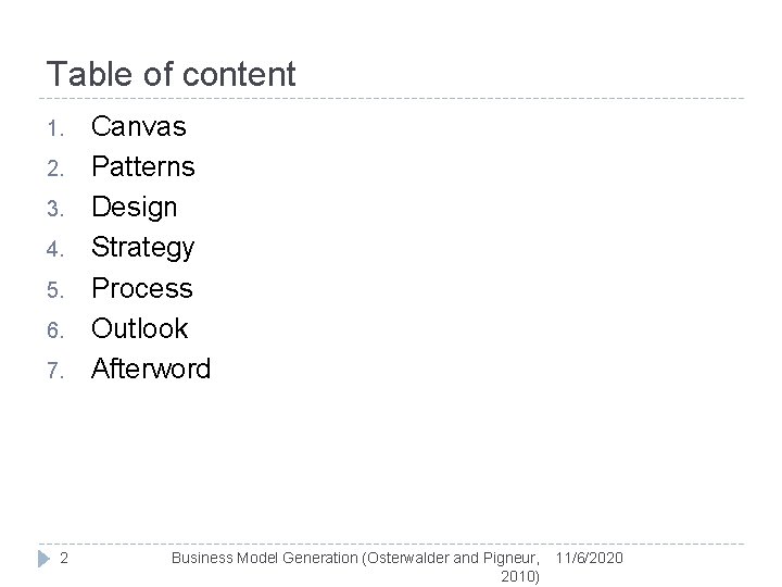 Table of content 1. 2. 3. 4. 5. 6. 7. 2 Canvas Patterns Design