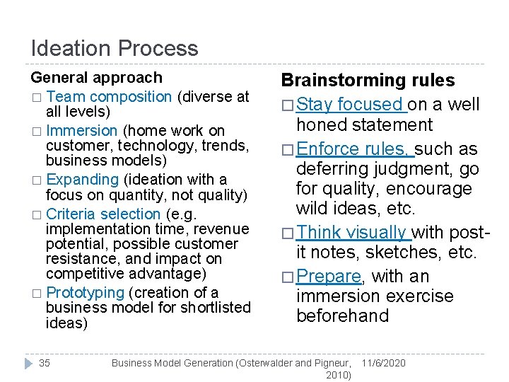 Ideation Process General approach � Team composition (diverse at all levels) � Immersion (home