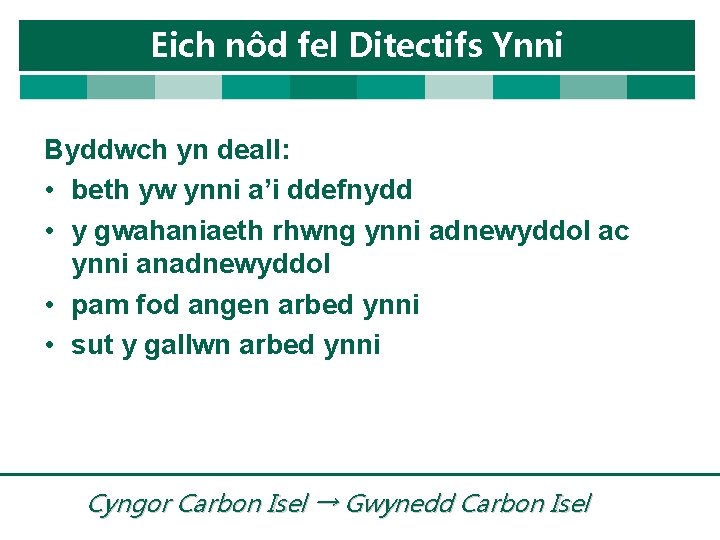 Eich nôd fel Ditectifs Ynni Byddwch yn deall: • beth yw ynni a’i ddefnydd