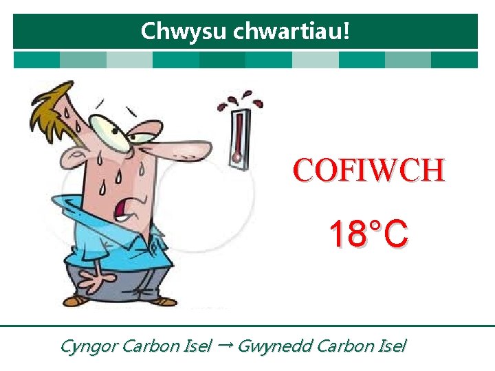 Chwysu chwartiau! COFIWCH 18°C Cyngor Carbon Isel → Gwynedd Carbon Isel 