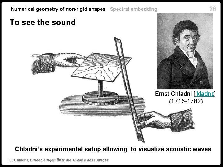 Numerical geometry of non-rigid shapes Spectral embedding 26 To see the sound Ernst Chladni