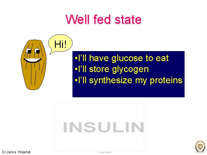 Well fed state Hi! • I’ll have glucose to eat • I’ll store glycogen