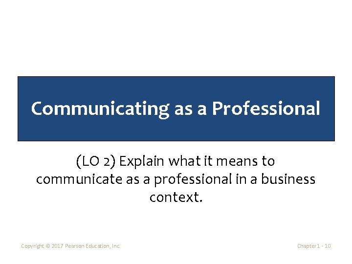 Communicating as a Professional (LO 2) Explain what it means to communicate as a