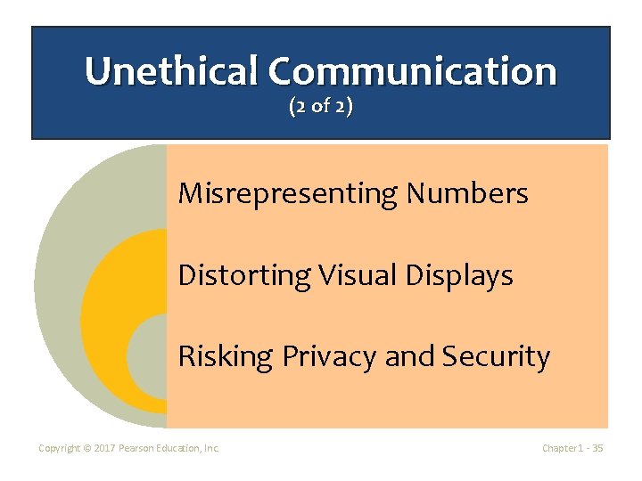 Unethical Communication (2 of 2) Misrepresenting Numbers Distorting Visual Displays Risking Privacy and Security