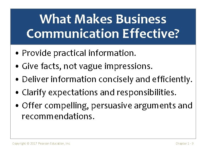 What Makes Business Communication Effective? • Provide practical information. • Give facts, not vague