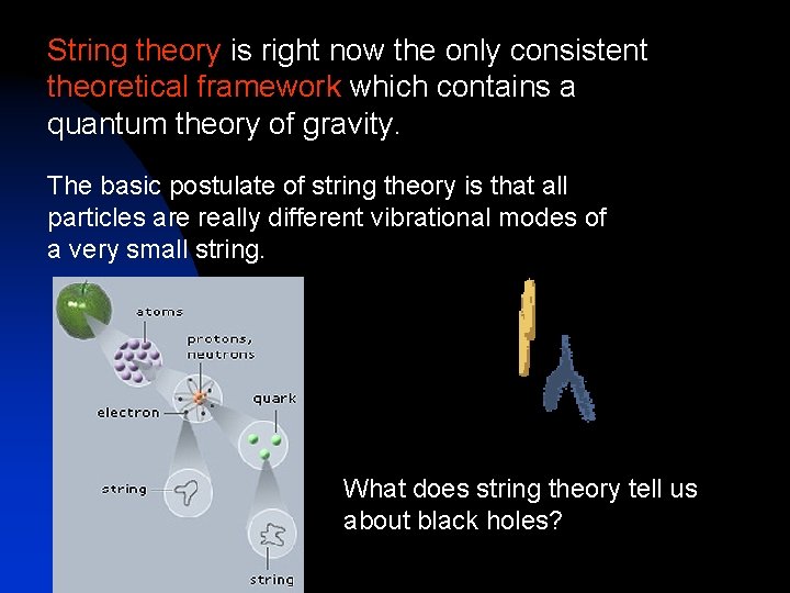 String theory is right now the only consistent theoretical framework which contains a quantum