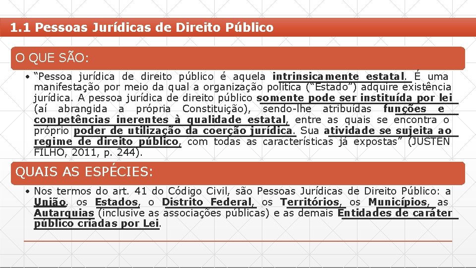 1. 1 Pessoas Jurídicas de Direito Público O QUE SÃO: • “Pessoa jurídica de