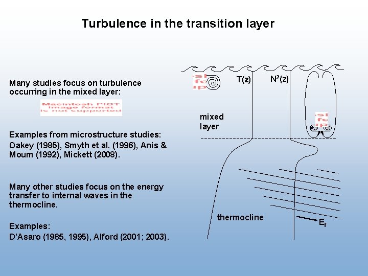 Turbulence in the transition layer T(z) Many studies focus on turbulence occurring in the