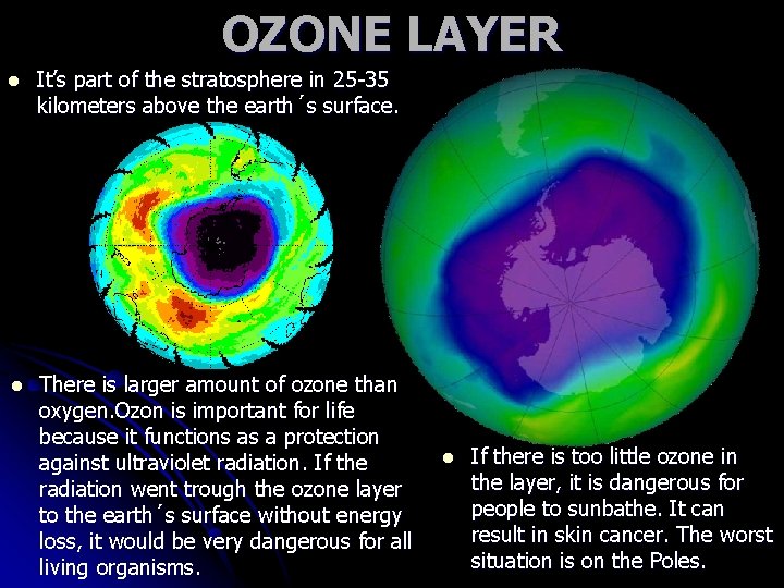 OZONE LAYER l It’s part of the stratosphere in 25 -35 kilometers above the