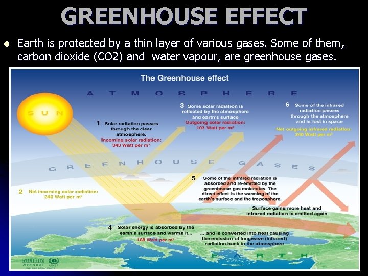 GREENHOUSE EFFECT l Earth is protected by a thin layer of various gases. Some