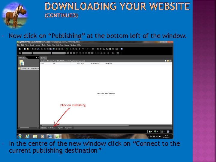  Now click on “Publishing” at the bottom left of the window. In the