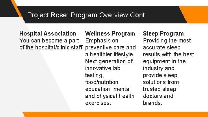 7 Project Rose: Program Overview Cont. Hospital Association Wellness Program You can become a