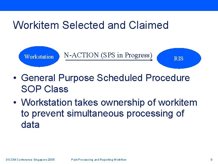 Workitem Selected and Claimed Workstation N-ACTION (SPS in Progress) RIS • General Purpose Scheduled