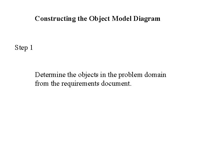 Constructing the Object Model Diagram Step 1 Determine the objects in the problem domain