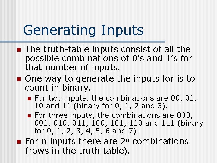 Some basic electronics and truth tables Some material