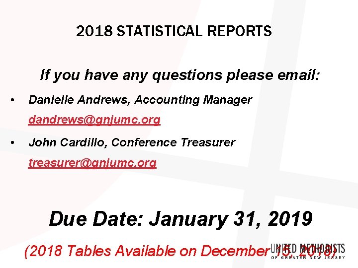 2018 STATISTICAL REPORTS If you have any questions please email: • Danielle Andrews, Accounting