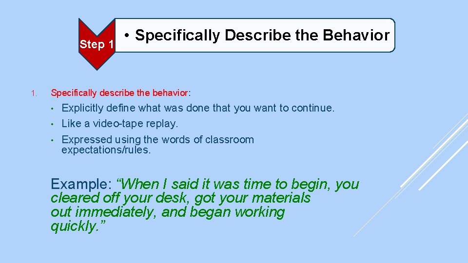 Step 1 1. • Specifically Describe the Behavior Specifically describe the behavior: Explicitly define