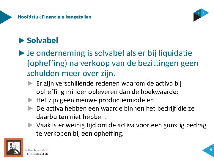 Hoofdstuk Financiele kengetallen ► Solvabel ► Je onderneming is solvabel als er bij liquidatie