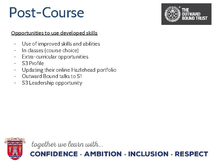 Post-Course Opportunities to use developed skills - Use of improved skills and abilities In