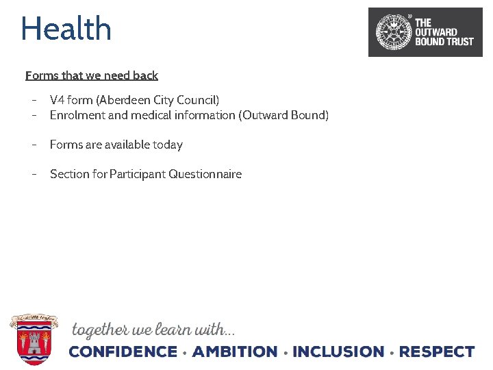 Health Forms that we need back - V 4 form (Aberdeen City Council) Enrolment