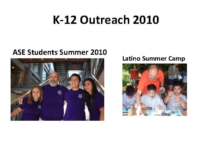 K-12 Outreach 2010 ASE Students Summer 2010 Latino Summer Camp 