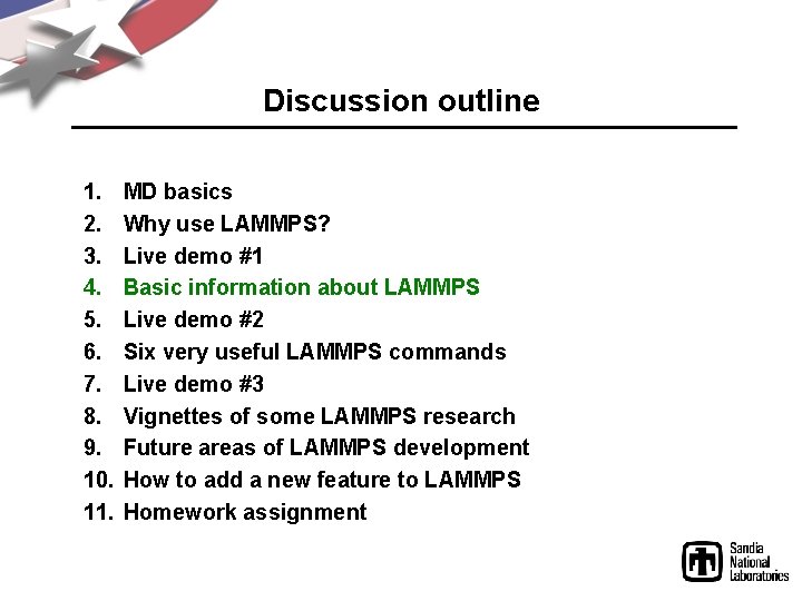 Discussion outline 1. 2. 3. 4. 5. 6. 7. 8. 9. 10. 11. MD