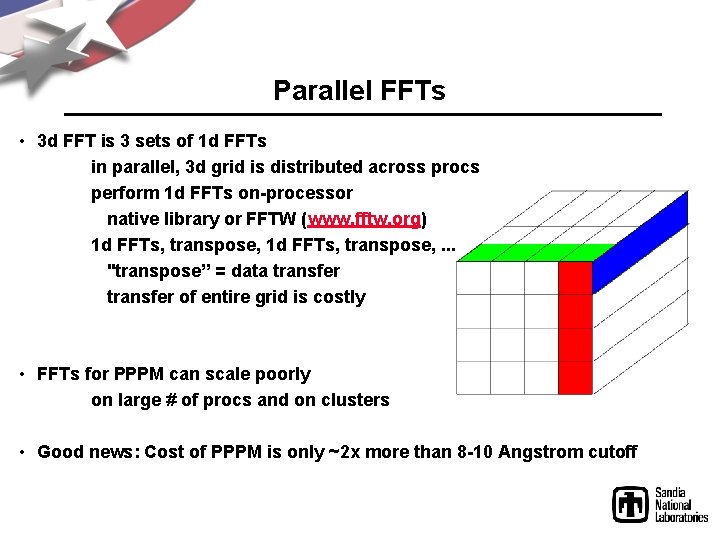 Parallel FFTs • 3 d FFT is 3 sets of 1 d FFTs in